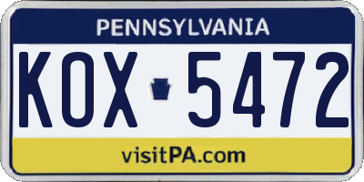PA license plate KOX5472