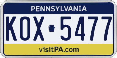 PA license plate KOX5477