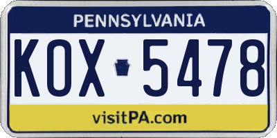 PA license plate KOX5478
