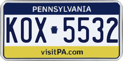 PA license plate KOX5532