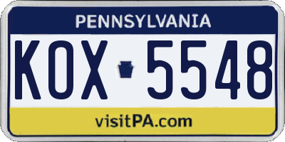 PA license plate KOX5548