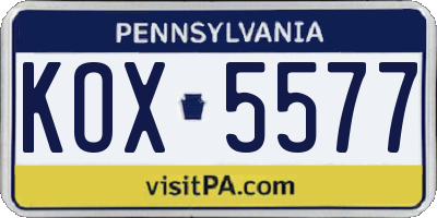 PA license plate KOX5577