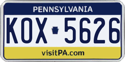 PA license plate KOX5626