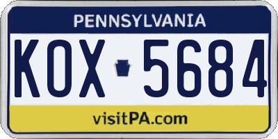 PA license plate KOX5684