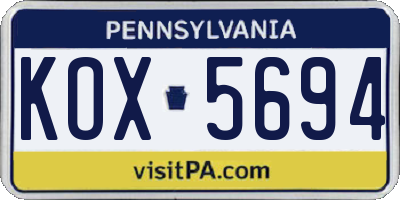 PA license plate KOX5694
