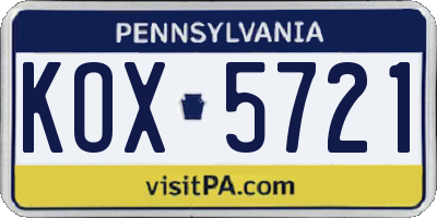 PA license plate KOX5721