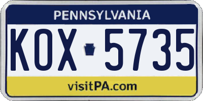 PA license plate KOX5735