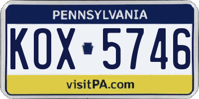 PA license plate KOX5746
