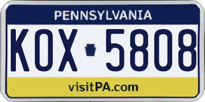 PA license plate KOX5808