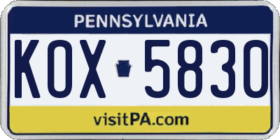 PA license plate KOX5830