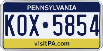 PA license plate KOX5854