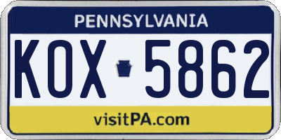 PA license plate KOX5862