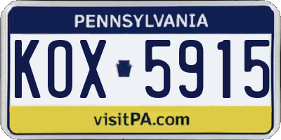 PA license plate KOX5915
