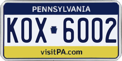 PA license plate KOX6002