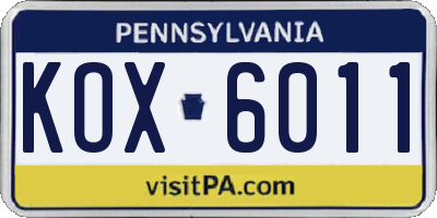PA license plate KOX6011