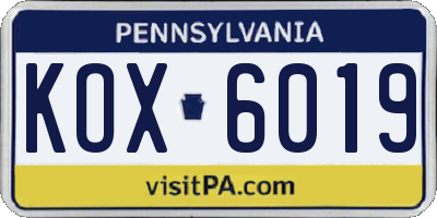 PA license plate KOX6019