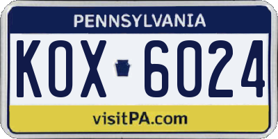 PA license plate KOX6024