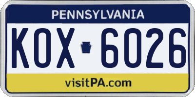 PA license plate KOX6026
