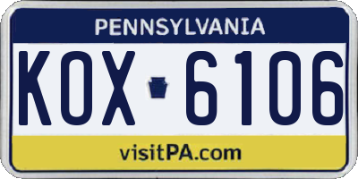 PA license plate KOX6106