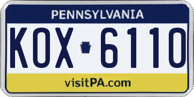 PA license plate KOX6110
