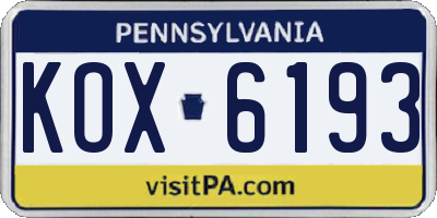 PA license plate KOX6193