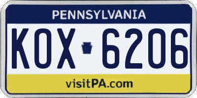 PA license plate KOX6206