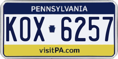 PA license plate KOX6257