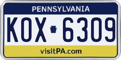 PA license plate KOX6309