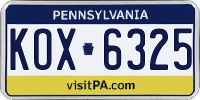 PA license plate KOX6325