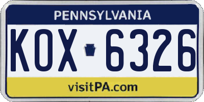 PA license plate KOX6326
