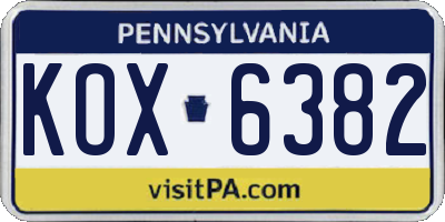 PA license plate KOX6382