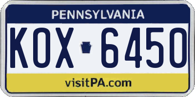 PA license plate KOX6450