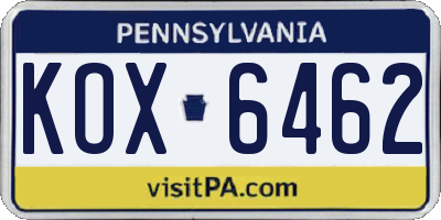 PA license plate KOX6462