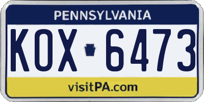 PA license plate KOX6473