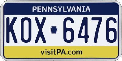 PA license plate KOX6476