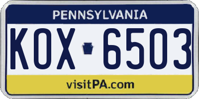 PA license plate KOX6503