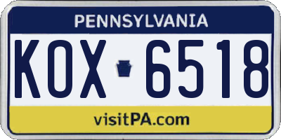 PA license plate KOX6518