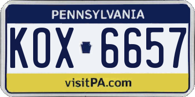 PA license plate KOX6657