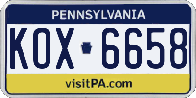 PA license plate KOX6658
