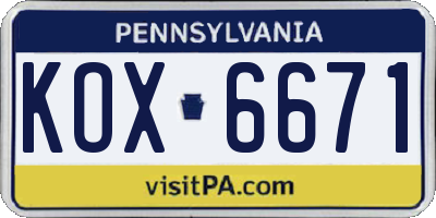 PA license plate KOX6671