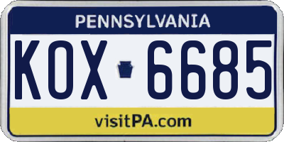 PA license plate KOX6685