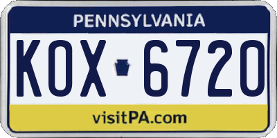 PA license plate KOX6720
