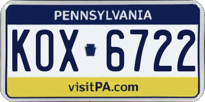 PA license plate KOX6722