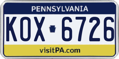 PA license plate KOX6726