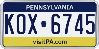 PA license plate KOX6745