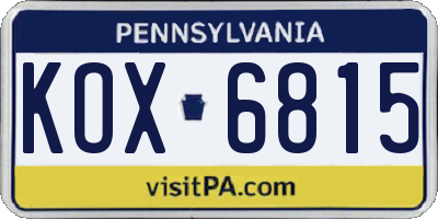 PA license plate KOX6815
