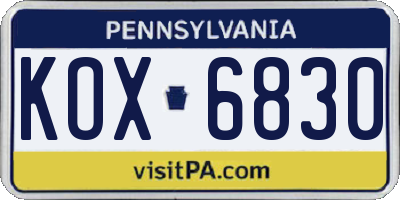 PA license plate KOX6830