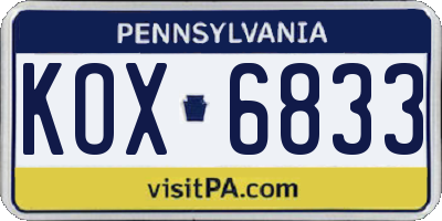 PA license plate KOX6833