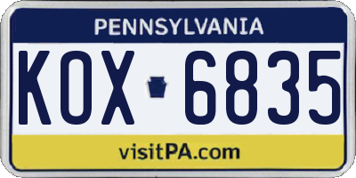 PA license plate KOX6835