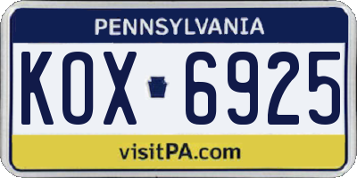 PA license plate KOX6925